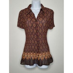 Y2k Apt 9 moody dark tones stretch accordion pleated short sleeve twee top xl